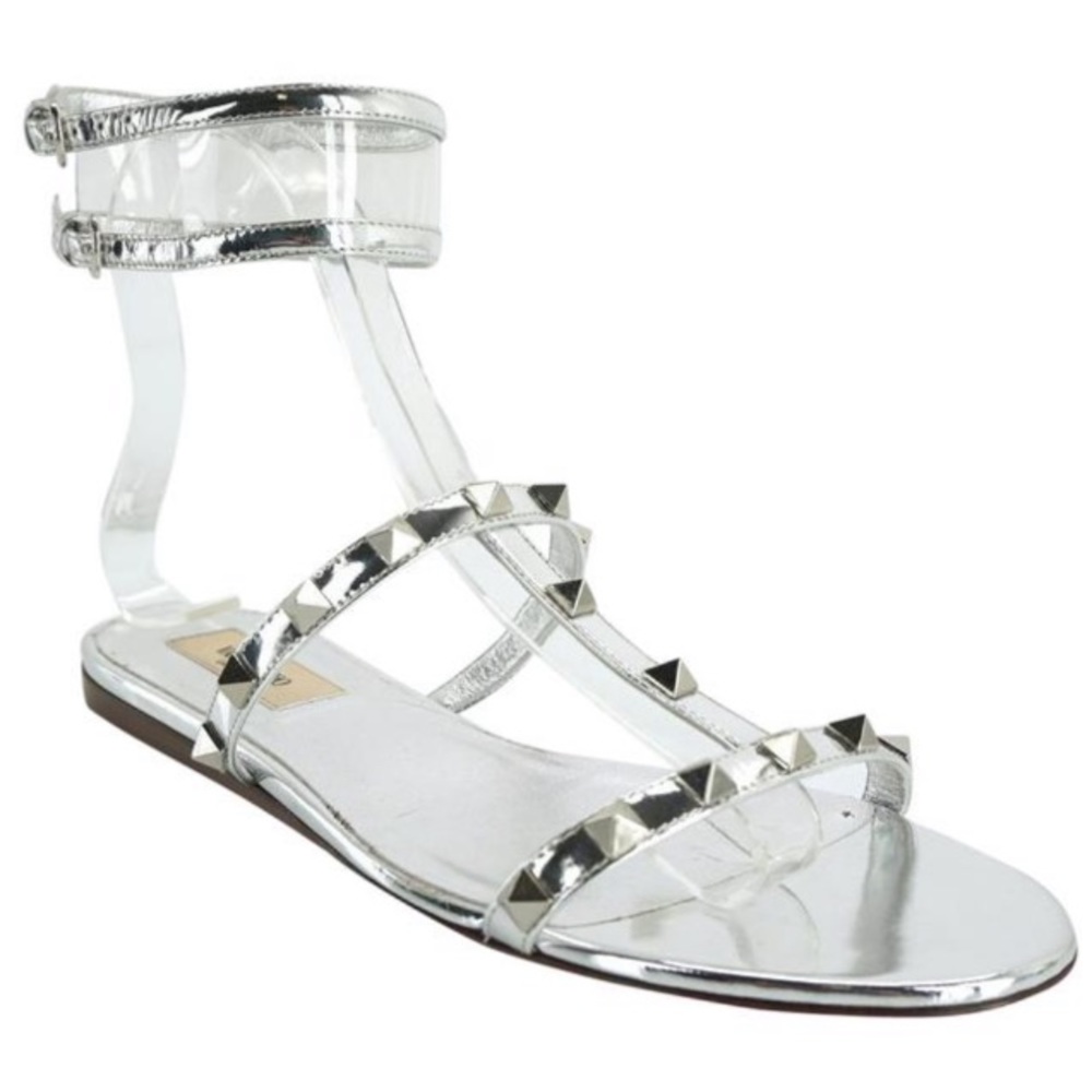 Silver Metallic Rockstud Moonwalk Strap Sandal